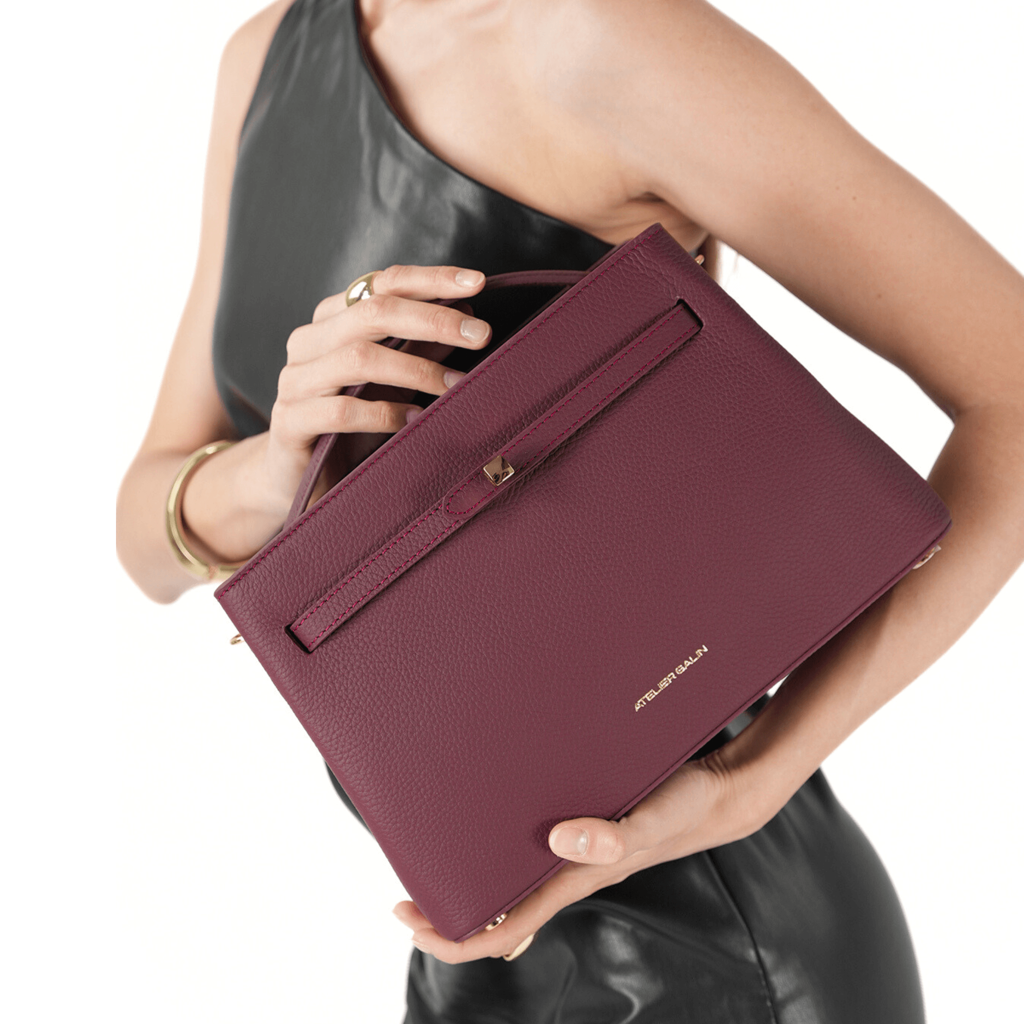 Atelier Galin Cube Lock Bag - Merlot