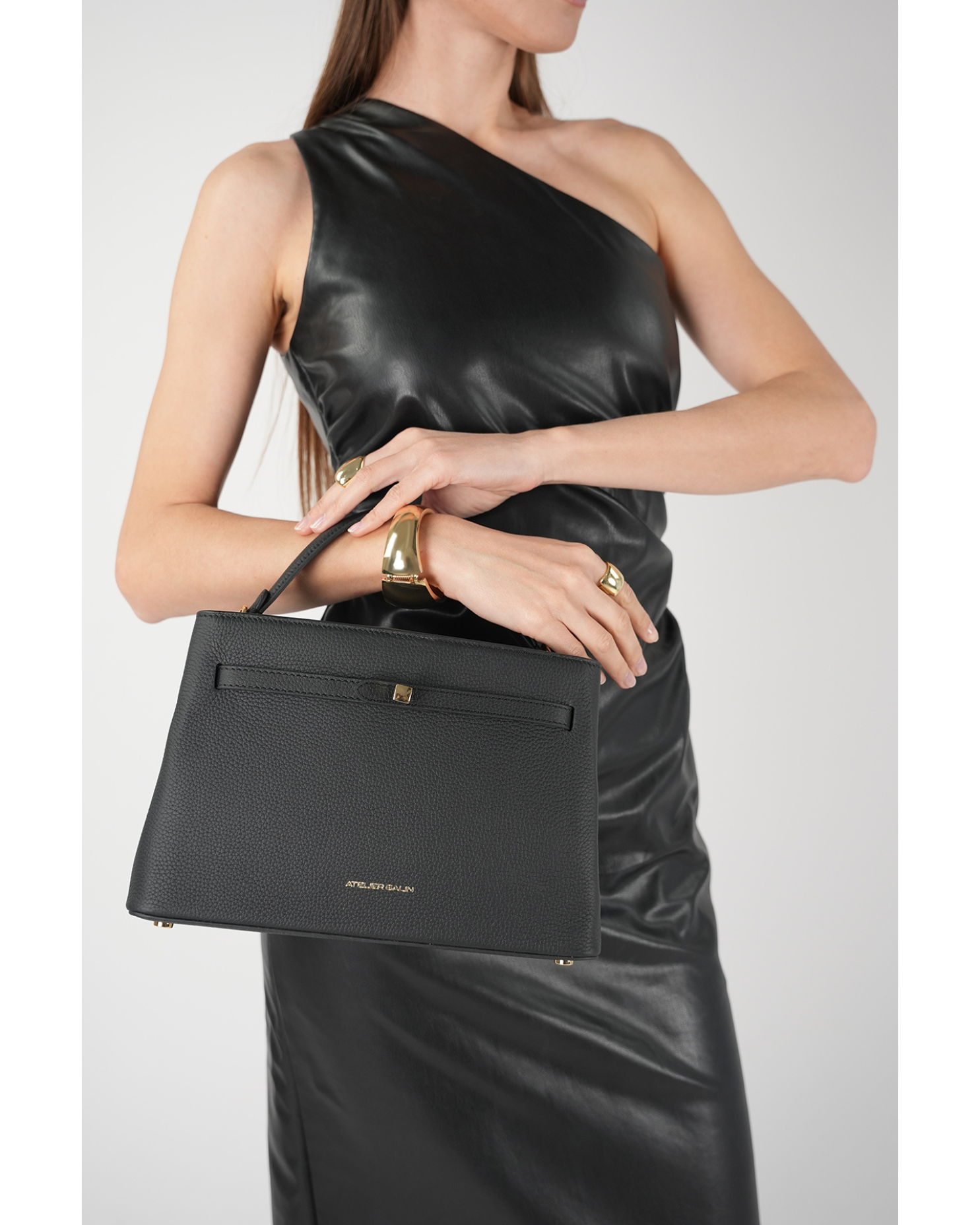 Atelier Galin Cube Lock Bag - Black & Gold