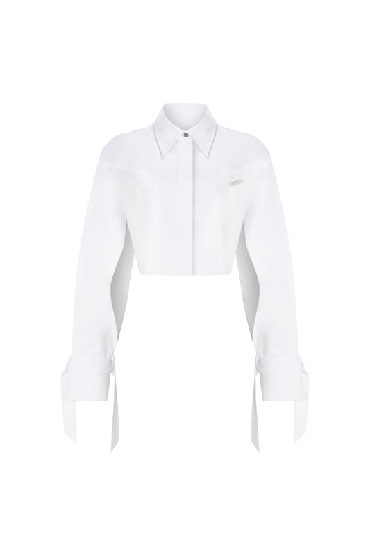 Knitology KNTLGY White Woven Crop Shirt