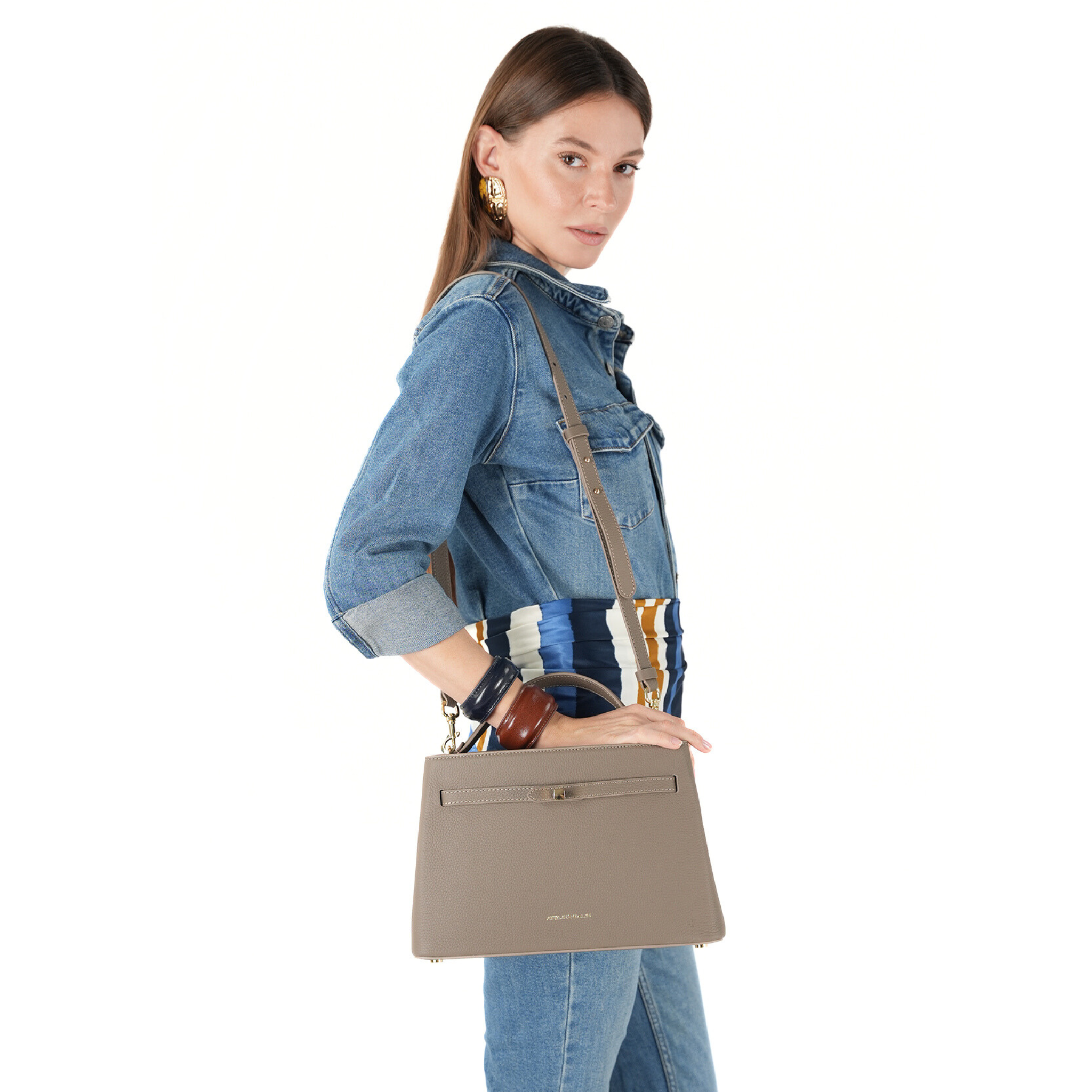 Atelier Galin Cube Lock Bag - Mink