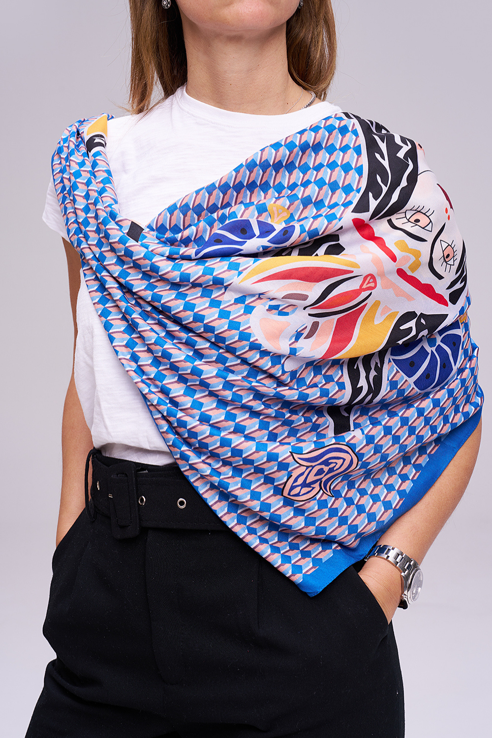 Dellel Deri Blue Shahmaran Monogram Scarf