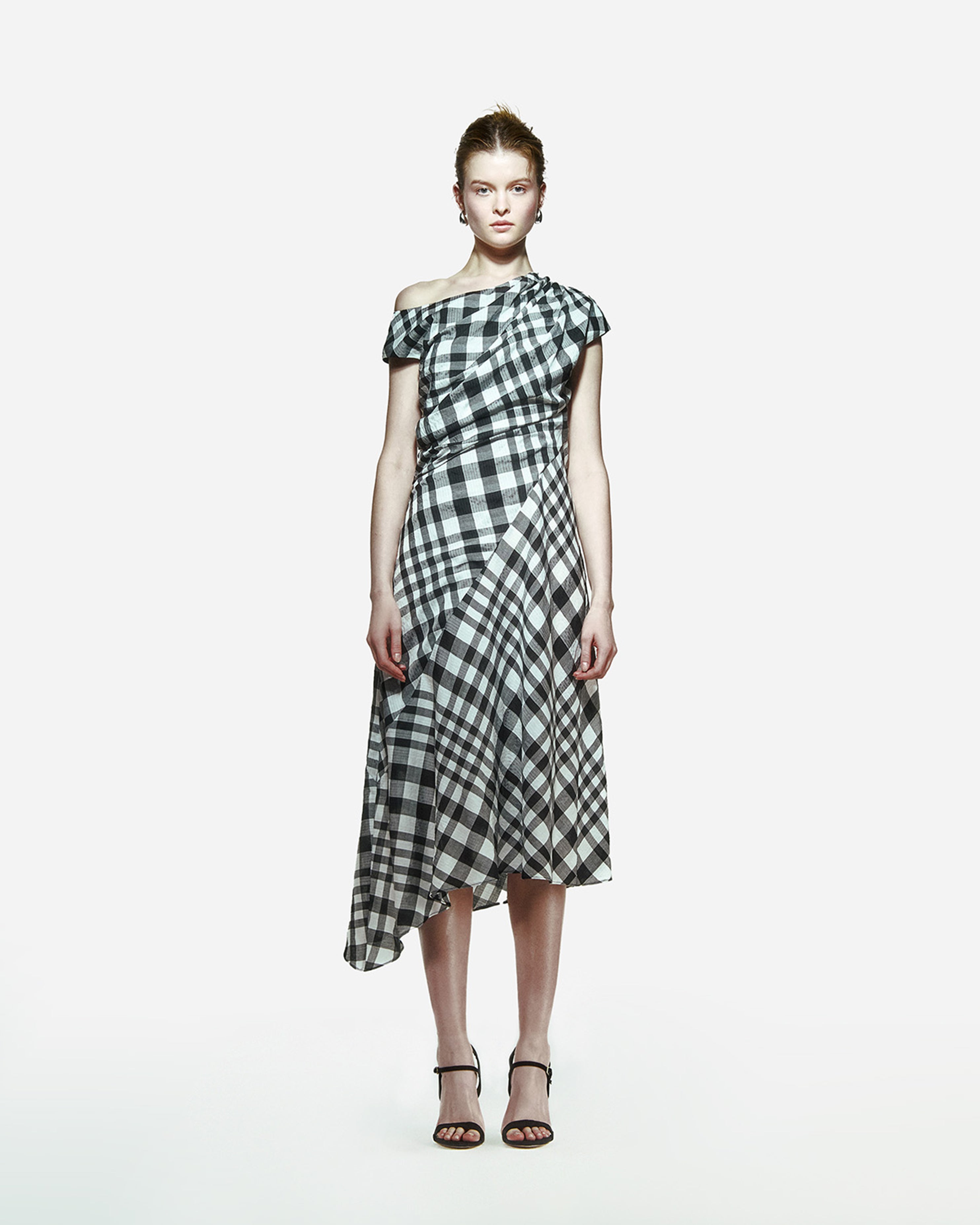 peploum Ama Drapped Dress in Checkered Pattern