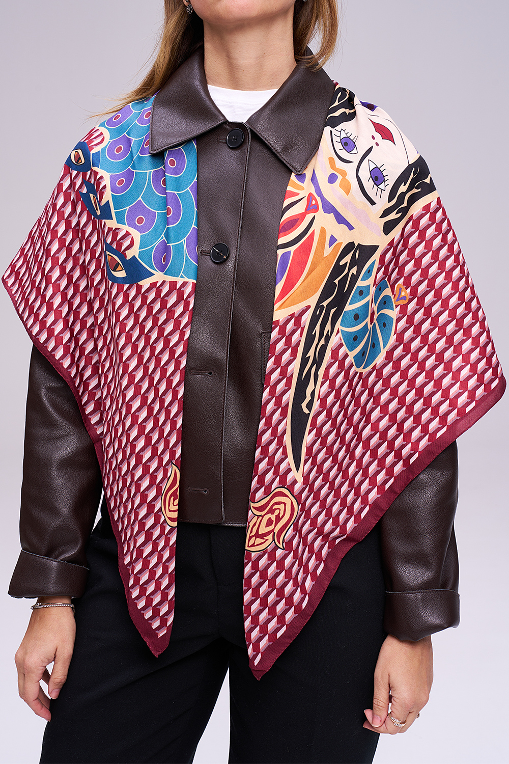 Dellel Deri Claret Red Shahmaran Monogram Scarf