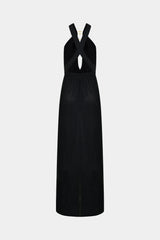 Colección Tansu New York Adjustable Glitter Belt Detailed Black Maxi Dress