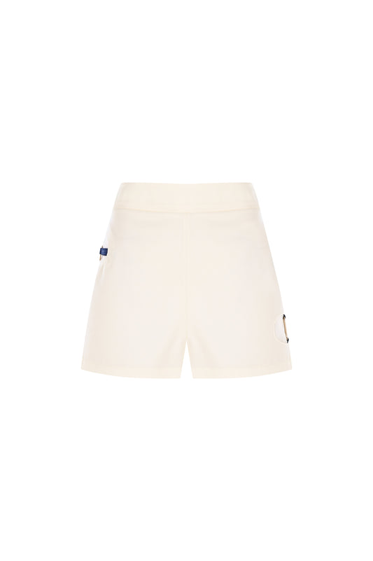 Knitology KNTLGY Ecru Mini Shorts with Cut-Out