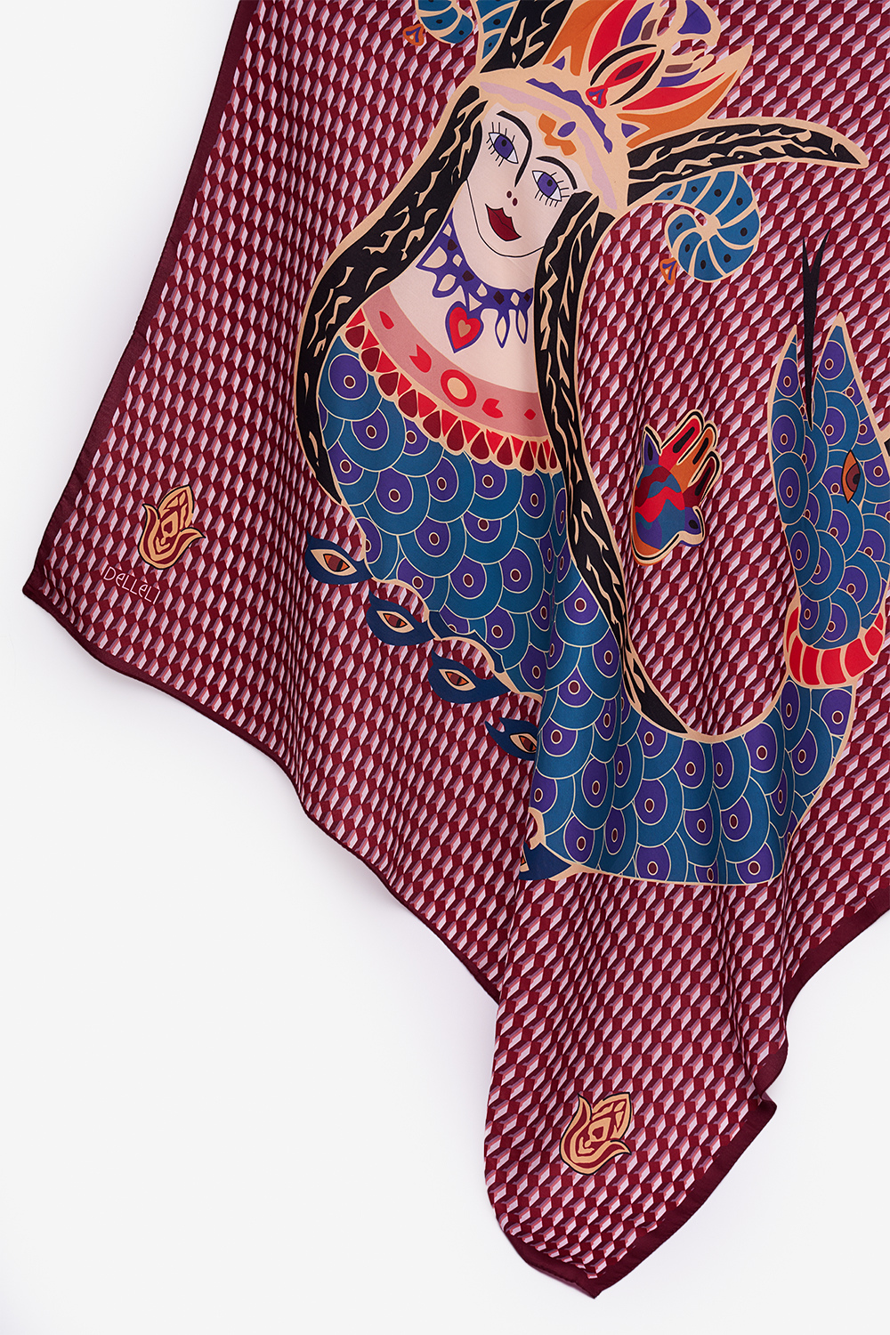 Dellel Deri Claret Red Shahmaran Monogram Scarf