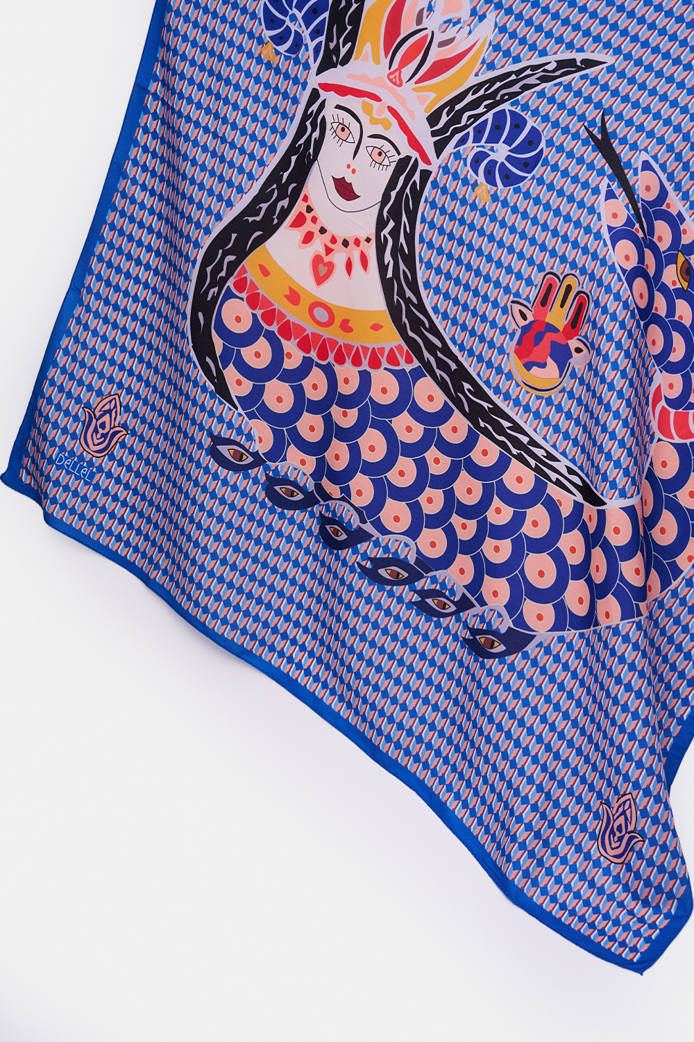 Dellel Deri Blue Shahmaran Monogram Scarf