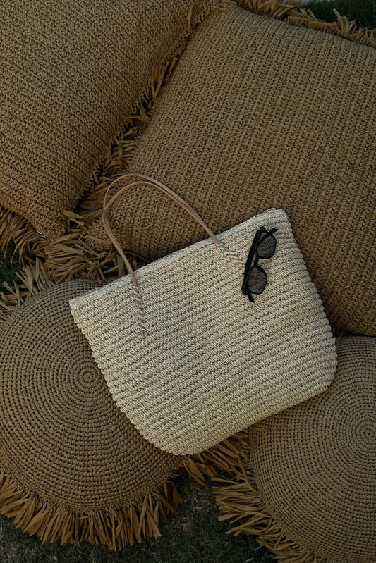 Loventa Harmony Zippered Straw Bag Camel Beige