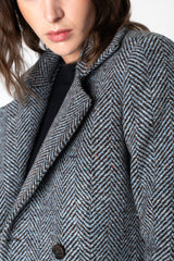 peploum Adele Herringbone Coat - Baby Blue