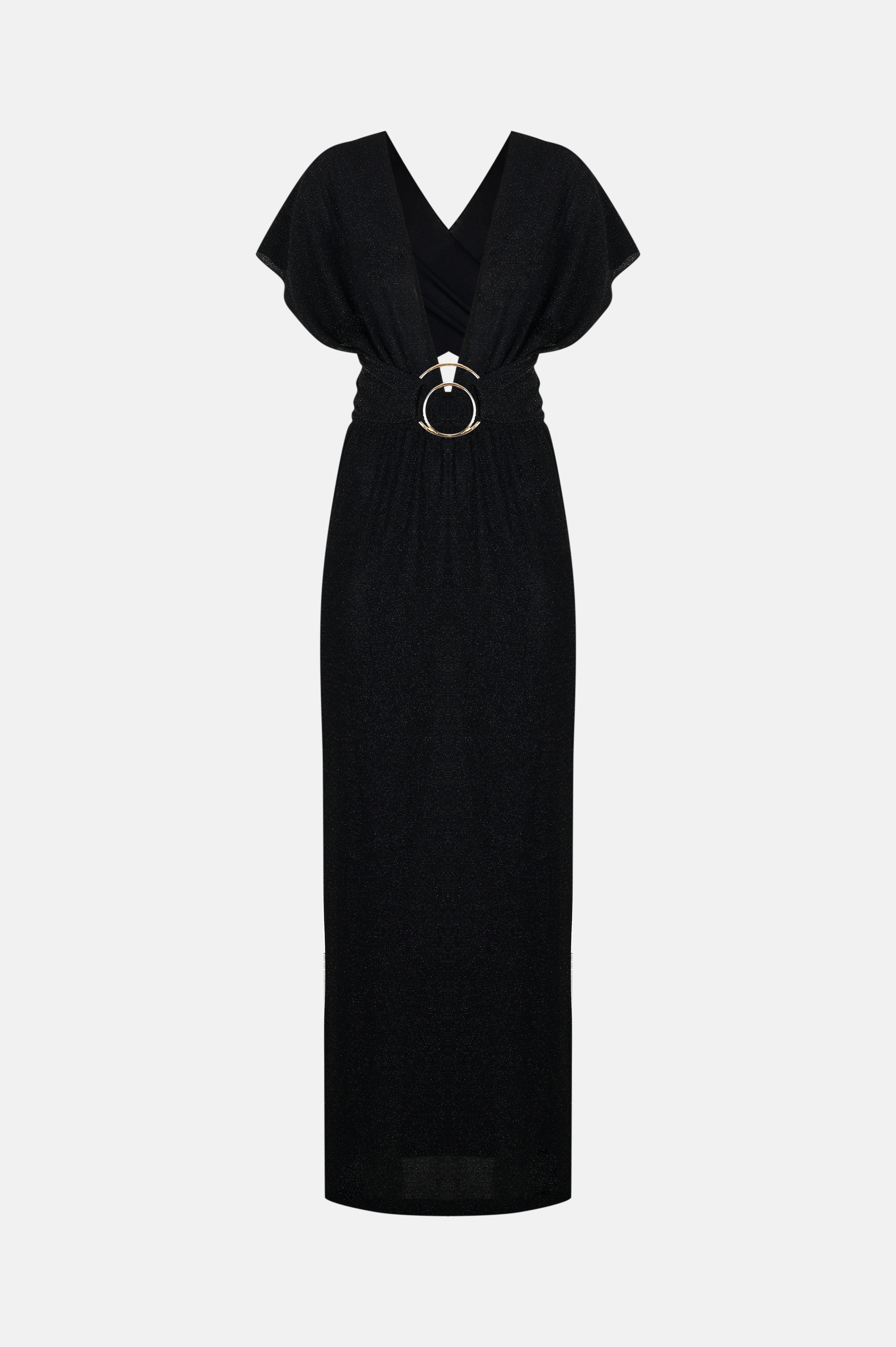New York Adjustable Glitter Belt Detailed Black Maxi Dress