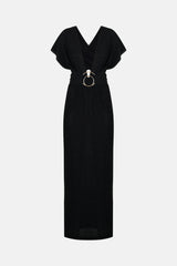 New York Adjustable Glitter Belt Detailed Black Maxi Dress