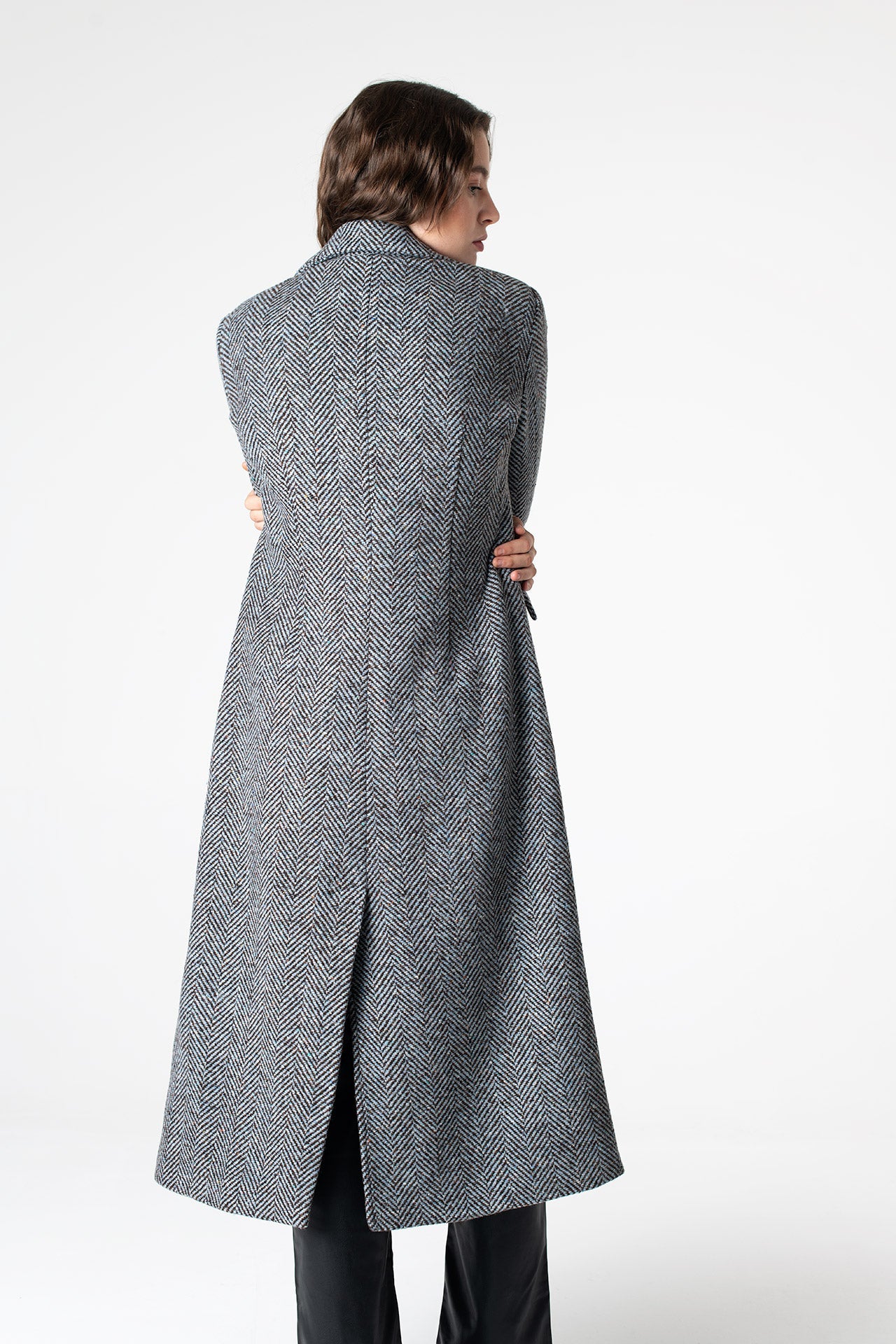 peploum Adele Herringbone Coat - Baby Blue