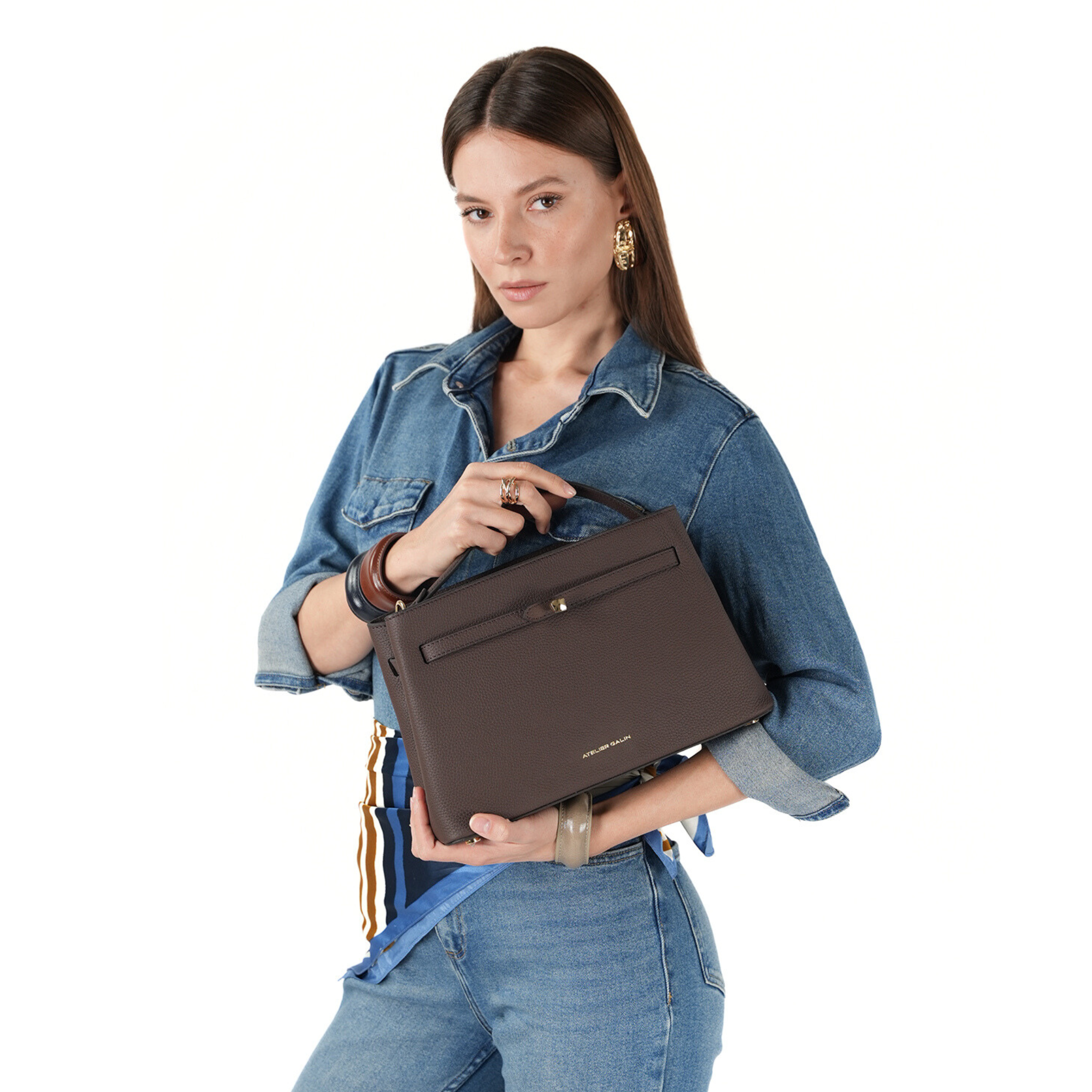 Atelier Galin Cube Lock Bag - Choco