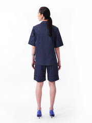 Knitology KNTLGY Navy Blue Oversize Poplin A-Line Shirt