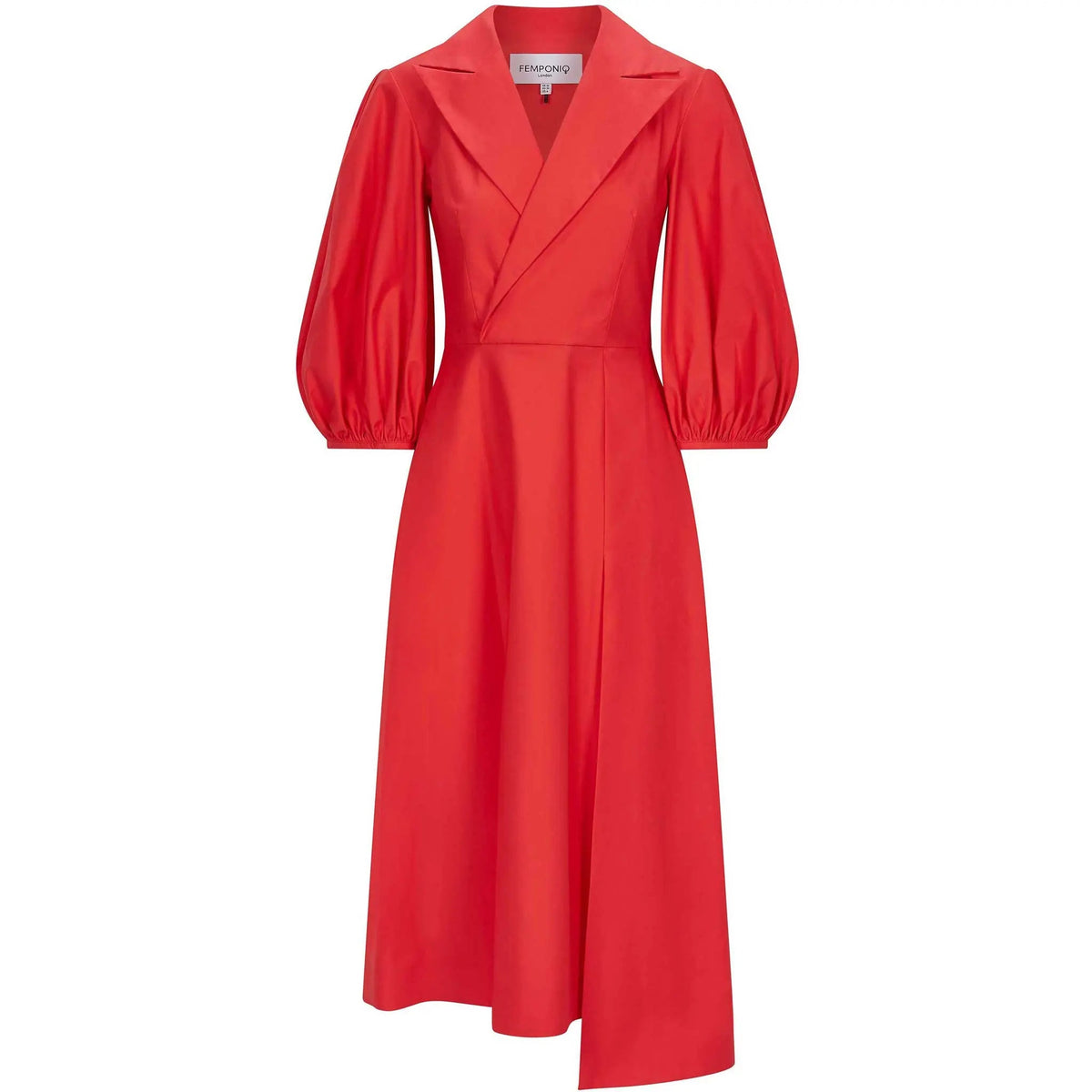 Femponiq Wide Lapel Asymmetric Cotton Elbise (Flame Scarlet)