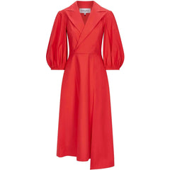 Femponiq Wide Lapel Asymmetric Cotton Elbise (Flame Scarlet)