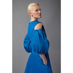 Asymmetric Lapel A-Line Cotton Dress (Sapphire Blue)