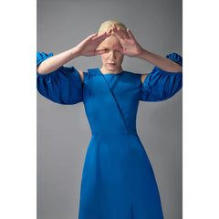 Asymmetric Lapel A-Line Cotton Dress (Sapphire Blue)