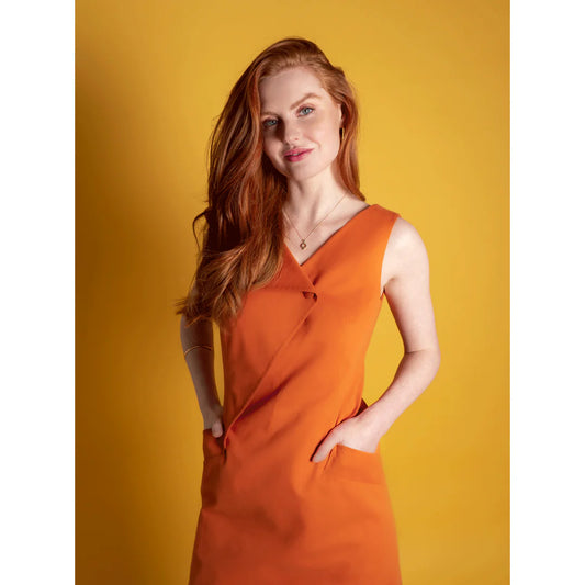 Femponiq Asymmetric Lapel Tailored Cotton Dress (Burnt Orange)