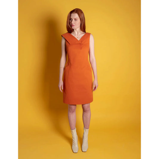 Femponiq Asymmetric Lapel Tailored Cotton Dress (Burnt Orange)