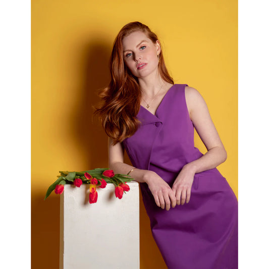 Femponiq Asymmetric Lapel Tailored Cotton Dress (Purple)