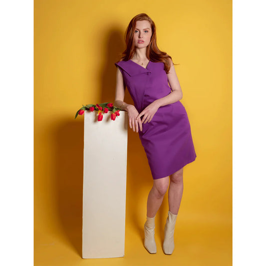 Femponiq Asymmetric Lapel Tailored Cotton Dress (Purple)