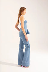 Crescent Line Flow Denim Pants – Blue
