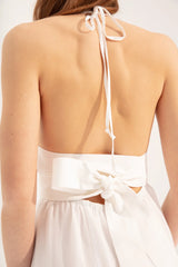 Beyaz Crescent Line Lotus Midi Elbise