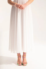 Beyaz Crescent Line Lotus Midi Elbise