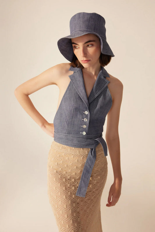 Crescent Line Mood Bucket Hat - BLUE