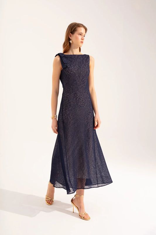  Crescent Line Moss Midi Elbise Lacivert