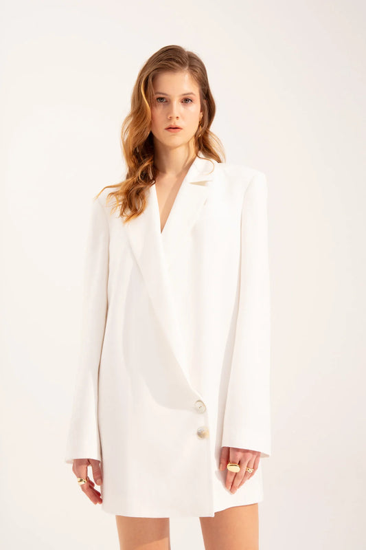 Crescent Line Beyaz Sedef Blazer Elbise