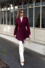 Crescent Line Rose Short Coat – Wine Red