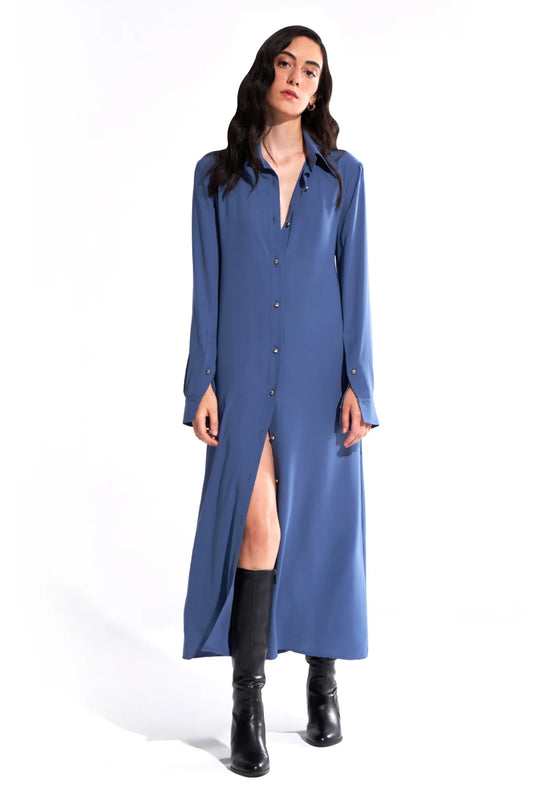 Crescent Line Tide Shirt Dress – BLUE