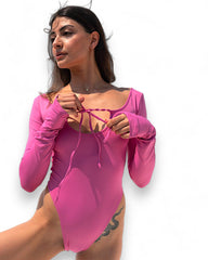 IAMLOVEIN Bubble Gum' Call Me Long Sleeve Bodysuit
