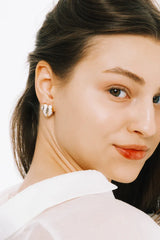 Gold Striped White Heart Earring