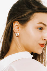 Gold Striped White Heart Earring