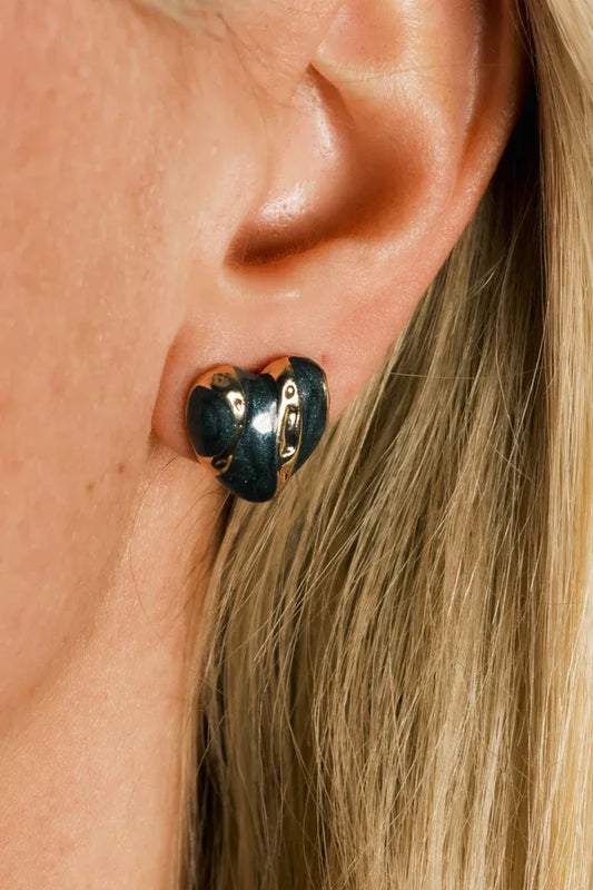 Black Gold Striped Heart Earring