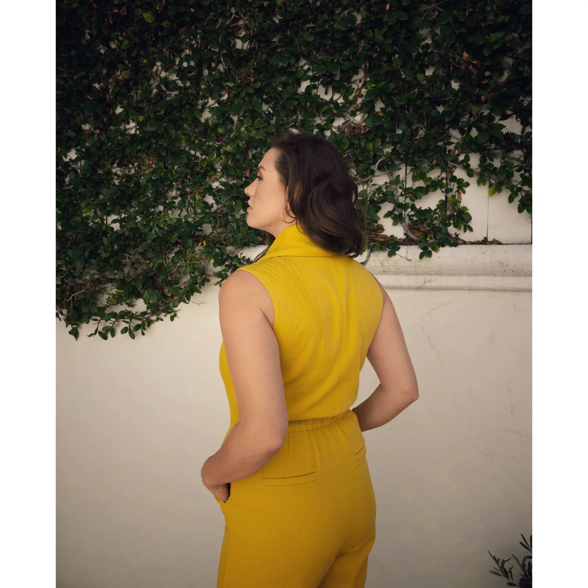 Femponiq Double Breasted Shawl Lapel Jumpsuit (Mustard Yellow)