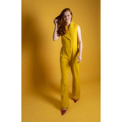 Femponiq Double Breasted Shawl Lapel Jumpsuit (Mustard Yellow)