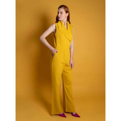 Femponiq Double Breasted Shawl Lapel Jumpsuit (Mustard Yellow)