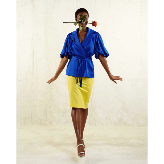 Draped Sleeve Satin Blouse (Royal Blue)