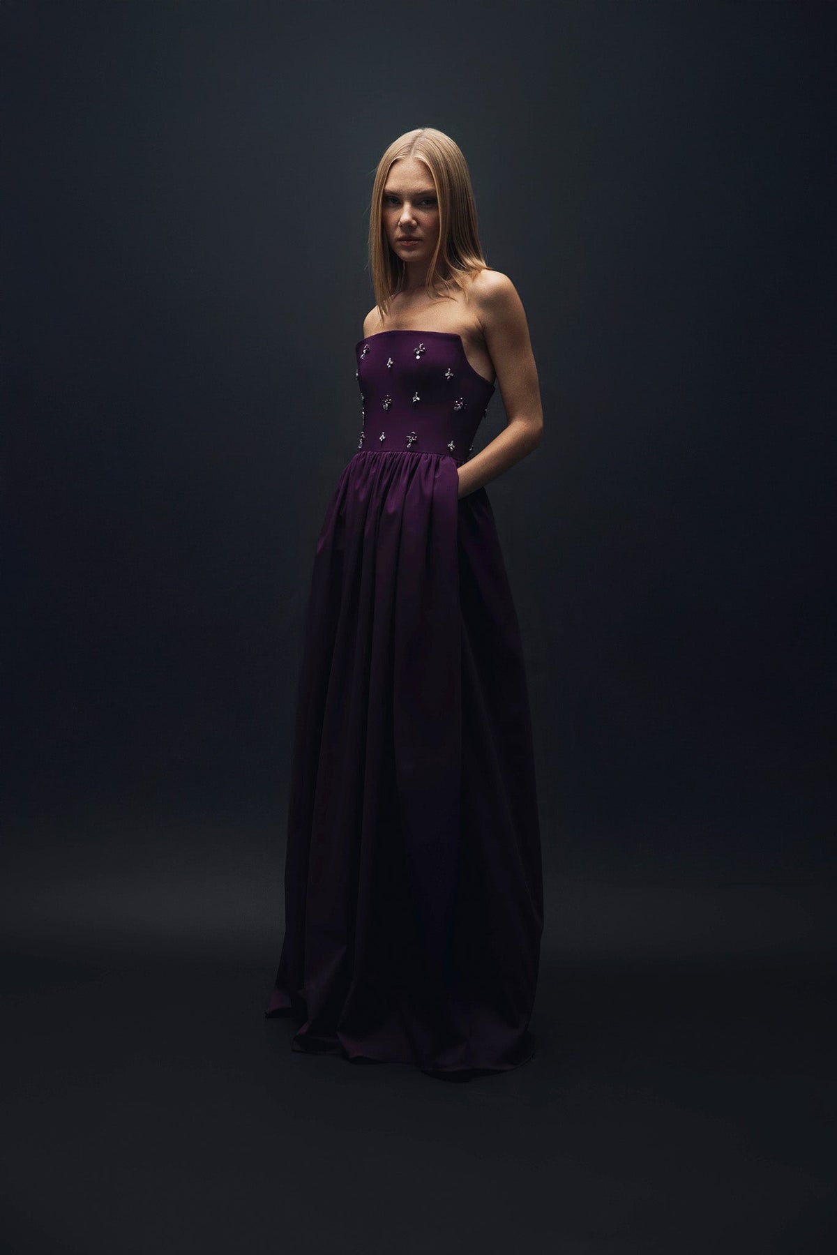 Esra Adıgüzel Viole – Purple Crystal Stone Embroidered Long Dress