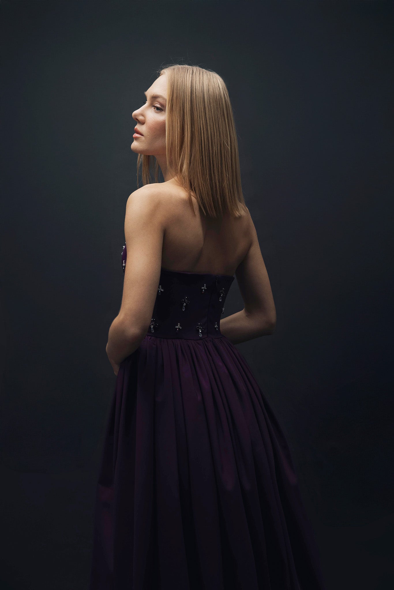 Esra Adıgüzel Viole – Purple Crystal Stone Embroidered Long Dress