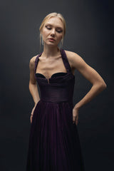 Esra Adıgüzel Tita – Purple Halter Neck Long Dress with Drape Detail