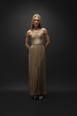 Esra Adıgüzel Tial – Gold Drape Detaylı Straplez Midi Elbise