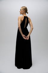 Esra Adıgüzel Noir – Velvet Halter Neck Long Dress with Cape Detail