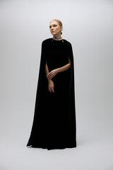 Esra Adıgüzel Noir – Velvet Halter Neck Long Dress with Cape Detail