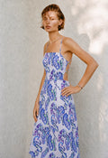 Eloshé Azure Paisley 100% Linen Strappy Midi Dress JEDSSM106