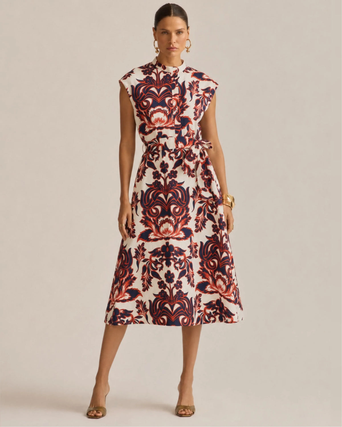 Eloshé Linen Stand-Up Collar Dress